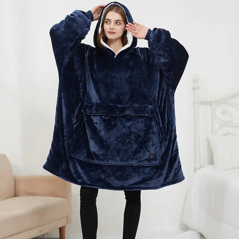 Oversized USB Heated Hoodie Blanket | Unisex Flannel Wearable Sweatshirt