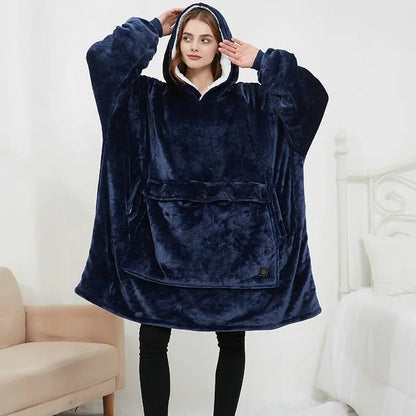Oversized USB Heated Hoodie Blanket | Unisex Flannel Wearable Sweatshirt