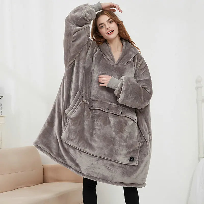 Oversized USB Heated Hoodie Blanket | Unisex Flannel Wearable Sweatshirt