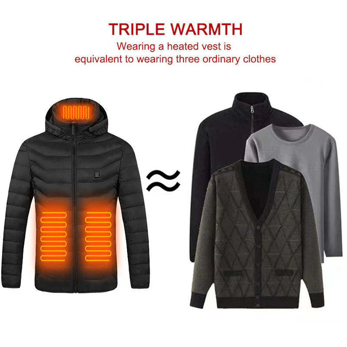 19-Zone Waterproof USB Heated Jacket with Hood | Unisex Electric Warming Coat for Winter & Outdoor Sports