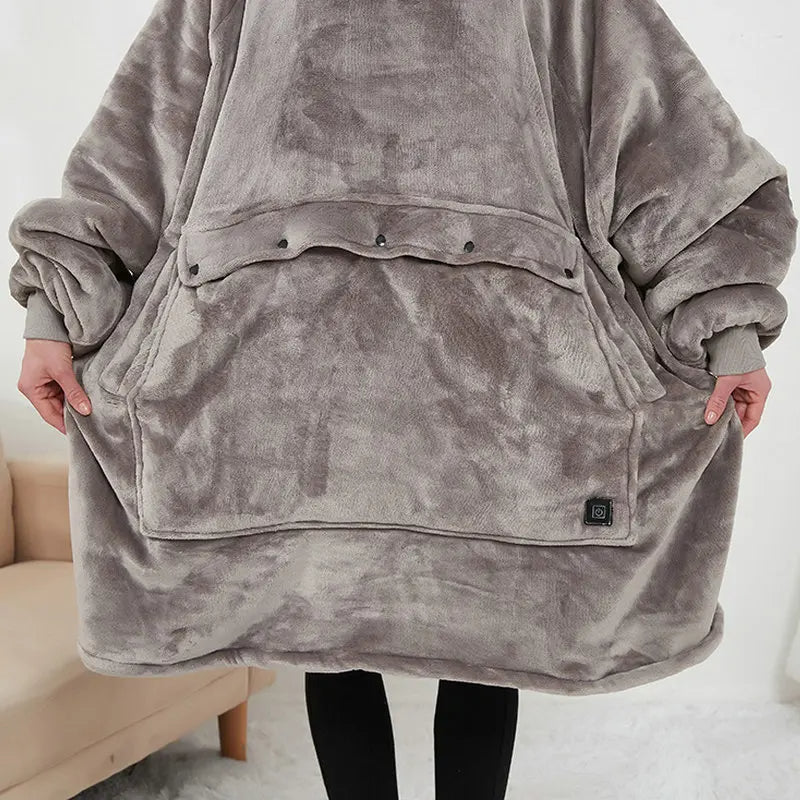 Oversized USB Heated Hoodie Blanket | Unisex Flannel Wearable Sweatshirt