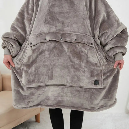 Oversized USB Heated Hoodie Blanket | Unisex Flannel Wearable Sweatshirt