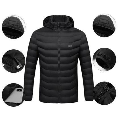 19-Zone Waterproof USB Heated Jacket with Hood | Unisex Electric Warming Coat for Winter & Outdoor Sports