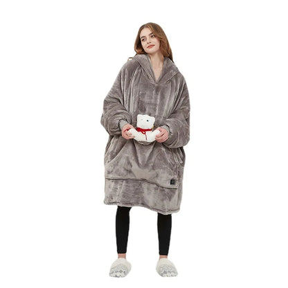 Oversized USB Heated Hoodie Blanket | Unisex Flannel Wearable Sweatshirt