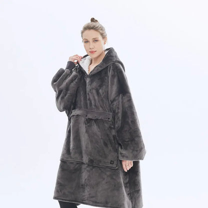 Oversized USB Heated Hoodie Blanket | Unisex Flannel Wearable Sweatshirt