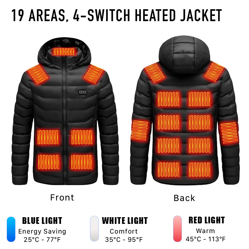 19 Areas Heated Jacket For Men Women Winter Warm USB Heating Jacket 4 Switches